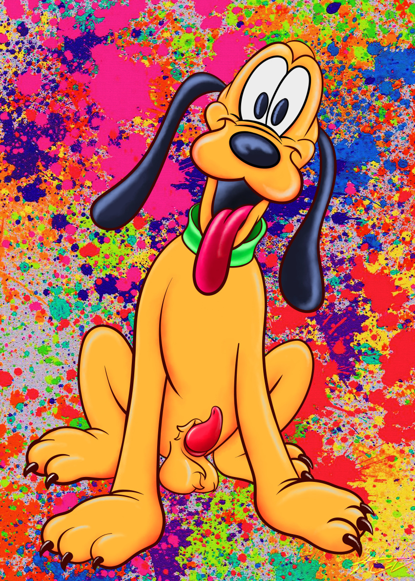 absurd_res balls canid canine canis collar disney domestic_dog feral genitals hi_res lobofeo male mammal penis pinup pluto_(disney) pose solo