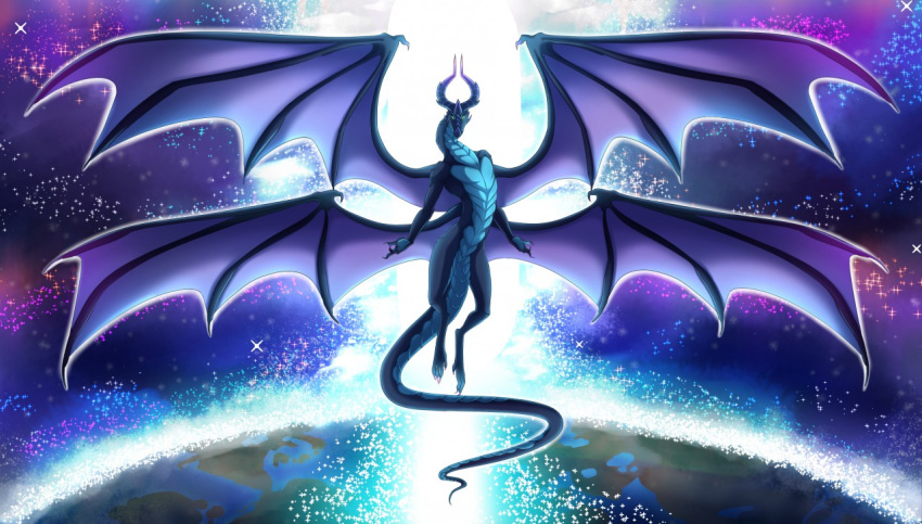 4_wings ambiguous_gender anthro bat_wings blue_body blue_scales dragon horn membrane_(anatomy) membranous_wings multi_wing planet_earth scales solo wings ziggie13