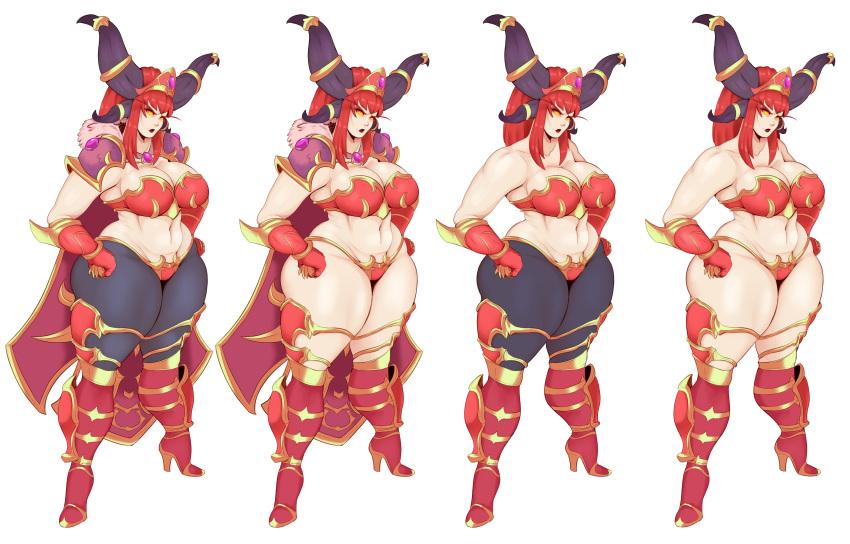 absurd_res alexstrasza blizzard_entertainment breasts cleavage clothed clothing curvy_figure female footwear hand_on_hip hi_res high_heels horn horned_humanoid humanoid shoes simple_background solo sundown_(artist) thick_thighs video_games voluptuous warcraft white_background wide_hips