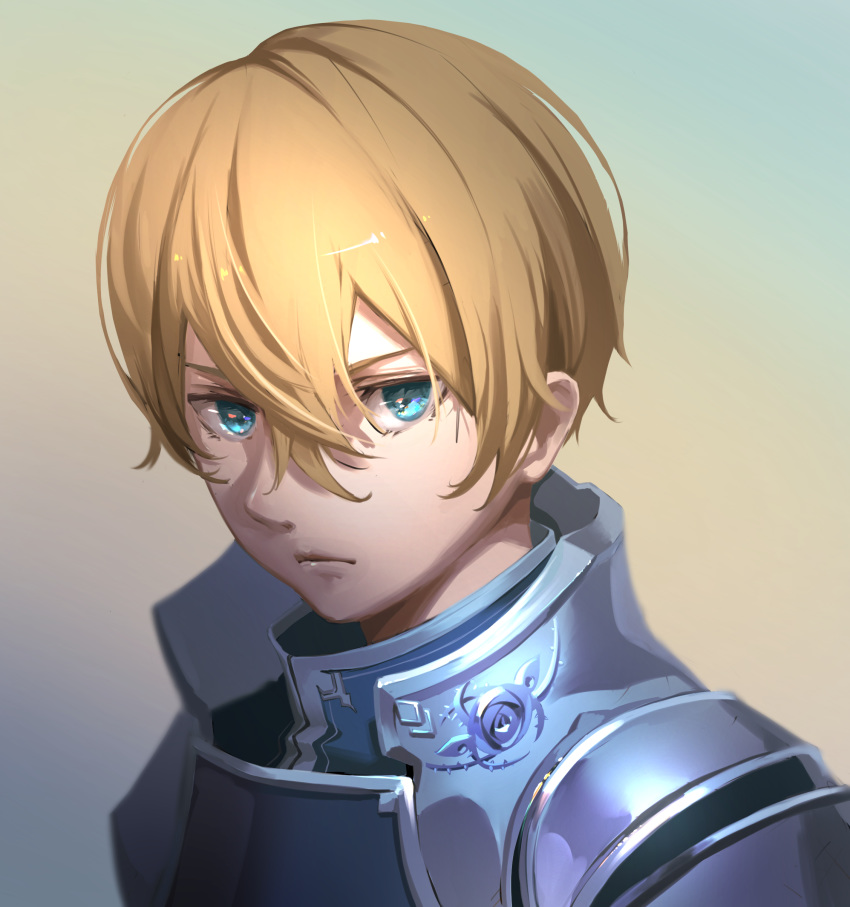 1boy absurdres blonde_hair blue_eyes closed_mouth eugeo frown hair_between_eyes highres looking_at_viewer male_focus oekaki_taro shiny shiny_hair solo sword_art_online upper_body