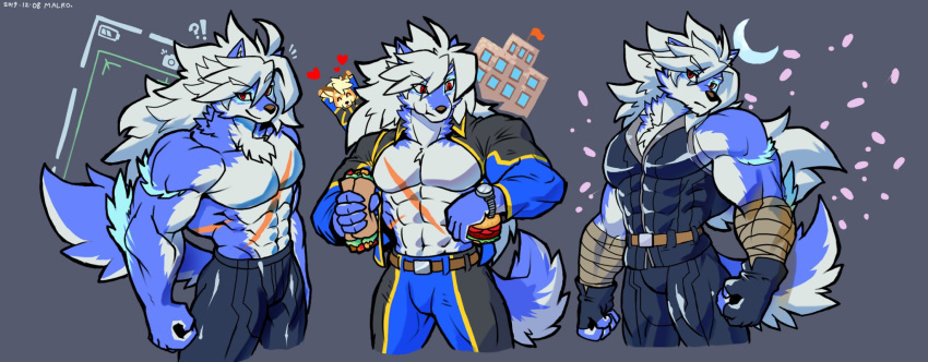 abs anthro belt biceps canid canine canis cheong_hwan clothed clothing digital_media_(artwork) fur gloves hair handwear hi_res male mammal muscular muscular_male pecs simple_background wolf wolfmalro