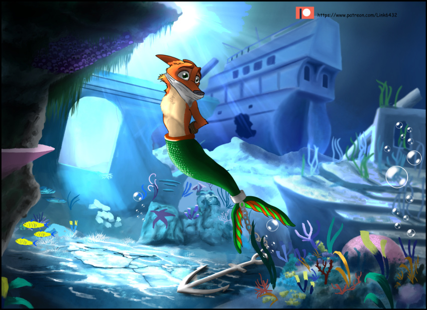 anthro bound canid canine detailed_background disney fox gag gagged hybrid link6432 male mammal marine merfolk nick_wilde solo zootopia