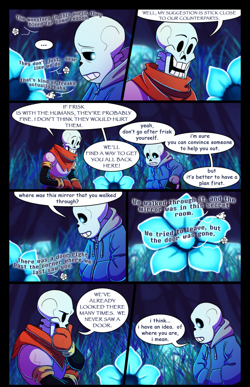 absolutedream absurd_res animated_skeleton anthro bone comic dialogue duo echo_flower english_text grass hi_res male papyrus_(undertale) sans_(undertale) skeleton text undead undertale video_games