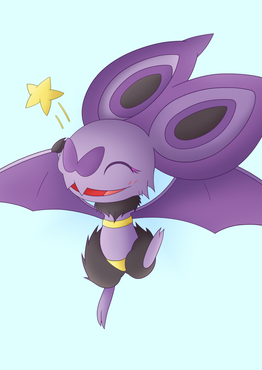 absurd_res baku black_body black_fur blush chiropteran clothing female feral fur hi_res mammal nintendo noibat pok&eacute;mon pok&eacute;mon_(species) purple_body simple_background smile solo star swimwear video_games