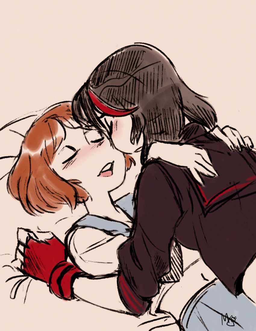 absurdres closed_eyes highres kill_la_kill kiss lying mankanshoku_mako matoi_ryuuko md5_mismatch myrarose_(artist) yuri