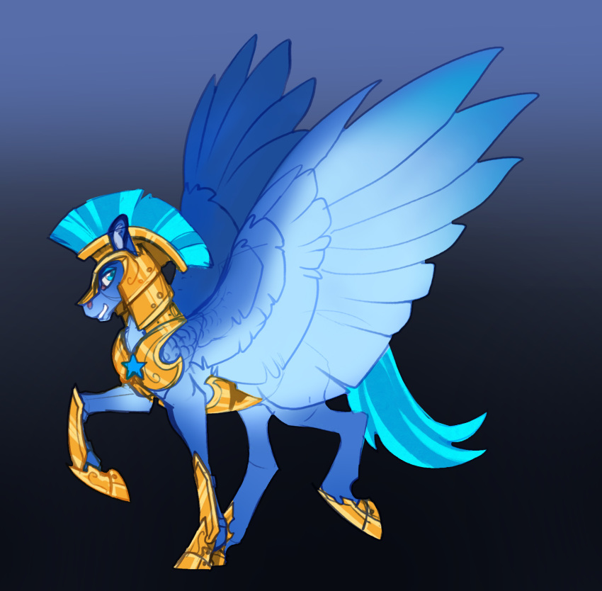 2020 blue_body blue_eyes blue_feathers blue_fur digital_media_(artwork) equid equine feathers feral friendship_is_magic fur hi_res male mammal my_little_pony pterippus royal_guard_(mlp) solo turnipberry wings