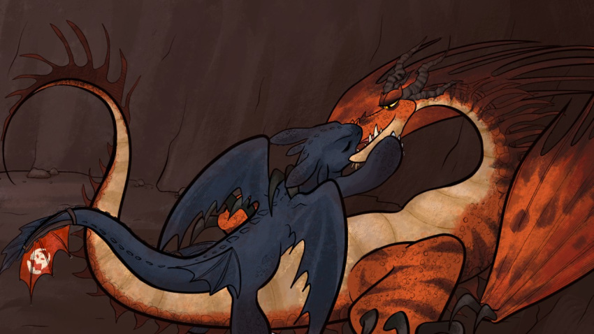 16:9 butt claws claws_in_mouth cute_face cute_fangs dragon dreamworks duo feral hookfang_(httyd) how_to_train_your_dragon kissing kissing_nose lying lying_on_ground male male/male monstrous_nightmare mouth_hold night_fury on_back raised_tail red_body red_skin scalie sharp_claws smile spade_tail spread_legs spread_toes spreading toes toothless_hoodie unknown_artist western_dragon widescreen