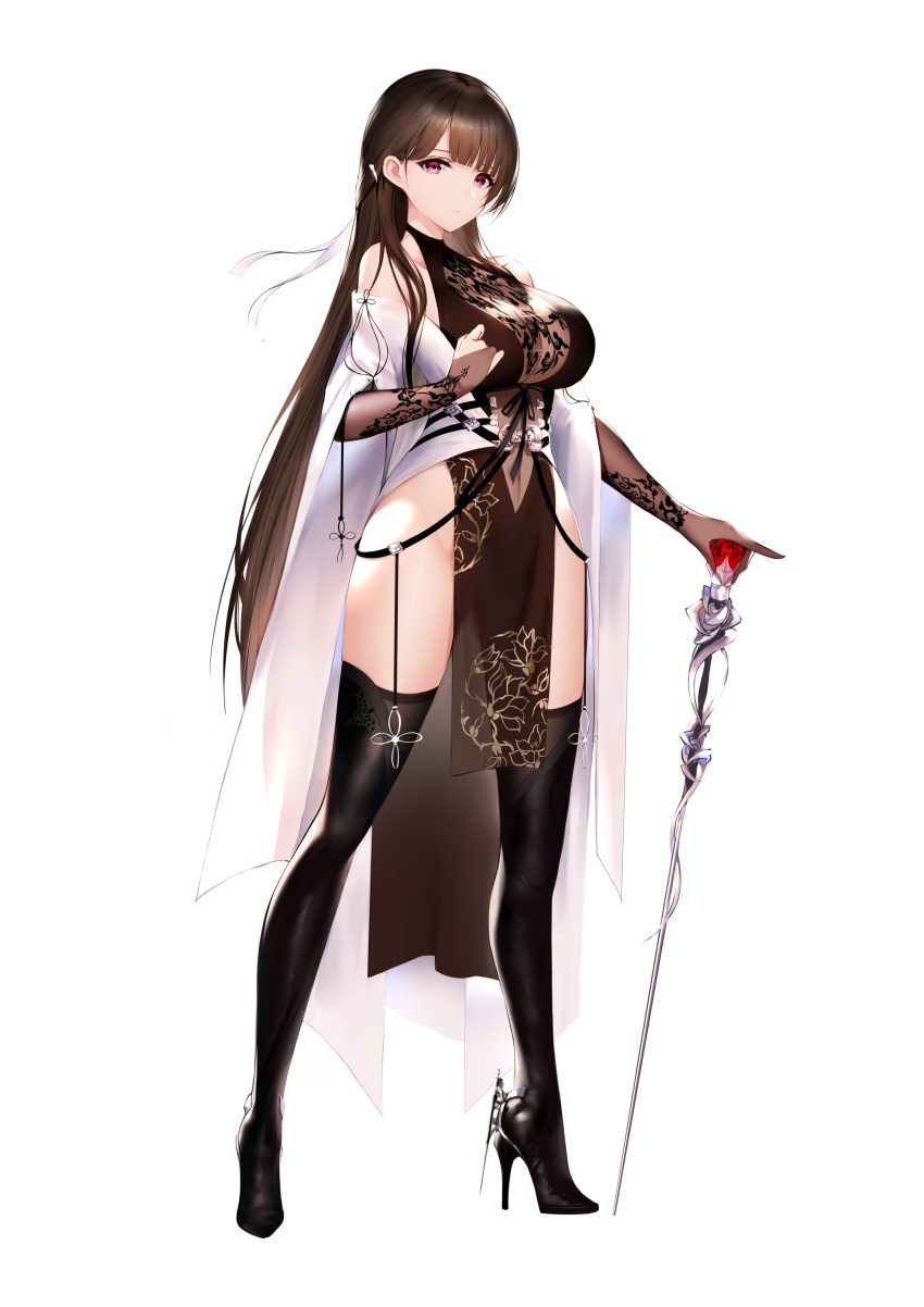 artist_revision chinadress cleavage heels higandgk no_bra nopan see_through stockings thighhighs weapon