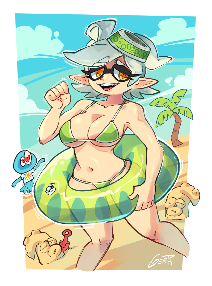 &lt;3 &lt;3_eyes absurd_res ambiguous_gender animal_humanoid beach bikini cephalopod cephalopod_humanoid clothing cnidarian curvaceous curvy_figure female gerph goo_creature grey_hair hair half-closed_eyes hi_res humanoid inkling jellyfish mammal marie_(splatoon) marine marine_humanoid medusozoan mollusk mollusk_humanoid narrowed_eyes navel nintendo palm_tree seaside smile splatoon swimwear tree video_games voluptuous yellow_eyes