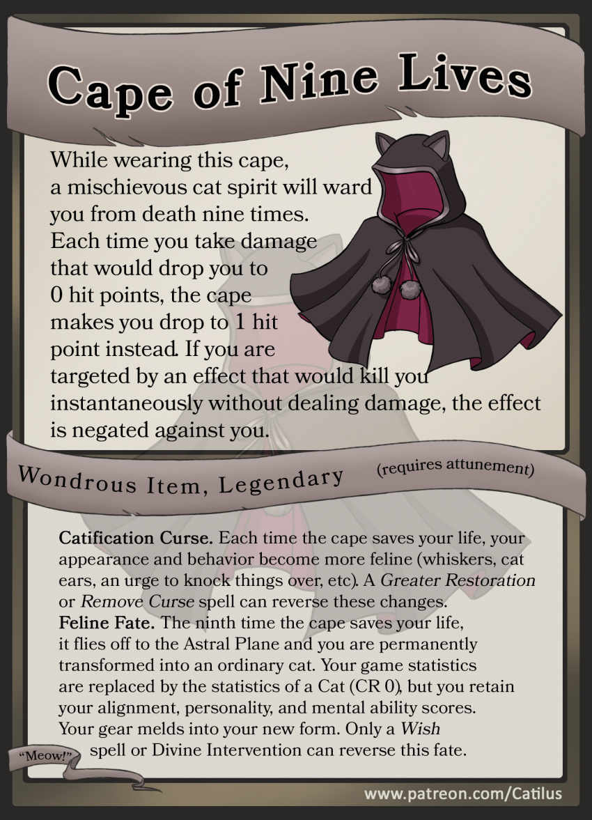 black_cape cape card catilus clothing description dungeons_and_dragons english_text fake_cat_ears fake_ears hasbro hi_res hooded_cape info information magic_item red_cape species_transformation text transformation two_tone_cape url watermark wizards_of_the_coast zero_pictured