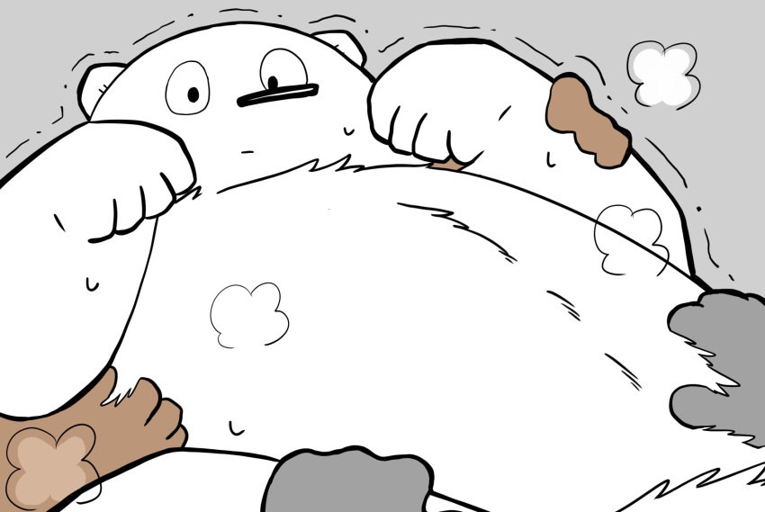 2020 anthro belly black_nose bodily_fluids brown_body brown_fur fur gayousi7 group hi_res humanoid_hands kemono mammal overweight polar_bear simple_background solo_focus sweat ursid ursine white_body white_fur