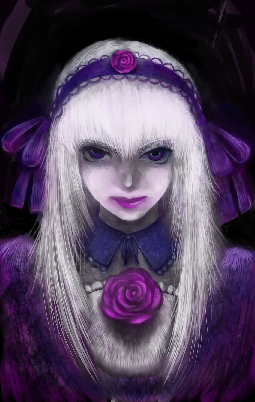 aouji flower hairband highres purple purple_eyes rozen_maiden solo suigintou upper_body white_hair