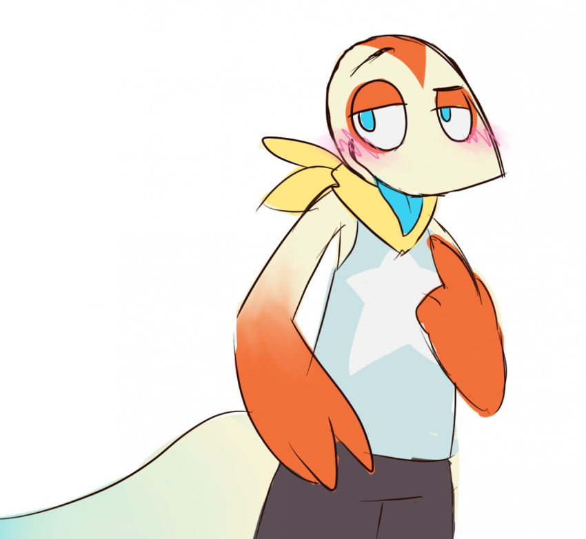 anthro bandanna blue_eyes blush bottomwear clothed clothing lizard male reptile scalie shorts skink skinker solo tico_(skinker) tongue tongue_out