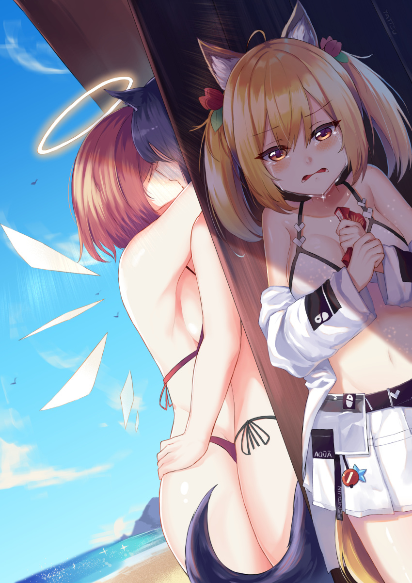 animal_ears arknights exusiai_(arknights) sora_(arknights) tail texas_(arknights) wings yatsucchie yuri