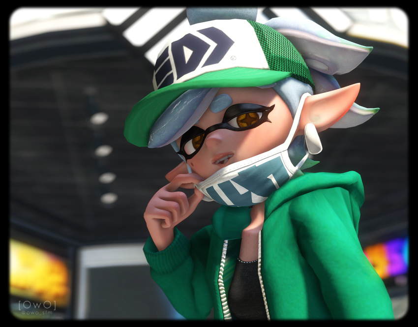 3d_(artwork) animal_humanoid cephalopod cephalopod_humanoid clothed clothing digital_media_(artwork) ear_piercing face_mask female gag hat headgear headwear humanoid inkling jacket marie_(splatoon) marine marine_humanoid mollusk mollusk_humanoid nintendo owo_sfm piercing pseudo_hair public solo source_filmmaker splatoon squid_sisters_(splatoon) tentacle_hair tentacles topwear video_games