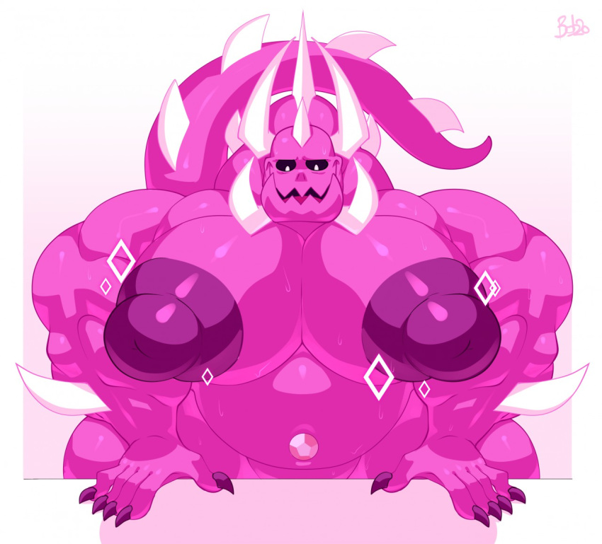 2020 alien bobthetanuki cartoon_network claws corrupted_gem horn hyper_pecs male monster_steven moobs nipples obese obese_male overweight overweight_male simple_background solo steven_universe white_background