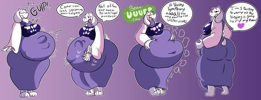 absurd_res anthro belly big_belly big_breasts big_butt boss_monster bovid breasts butt caprine digestion english_text female female_pred hi_res mammal mature_female neck_bulge oral_vore patting rumbling_stomach sequence solo_focus struggling swallowing text the_hookaloof toriel undertale video_games vore wide_hips