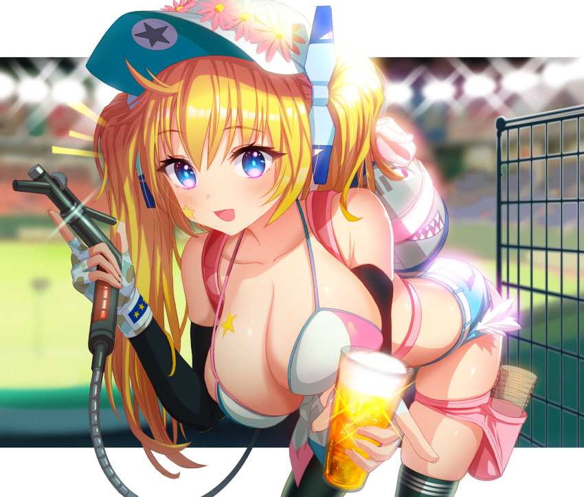 bikini_top gibagiba headphones monster_strike swimsuit thighhighs