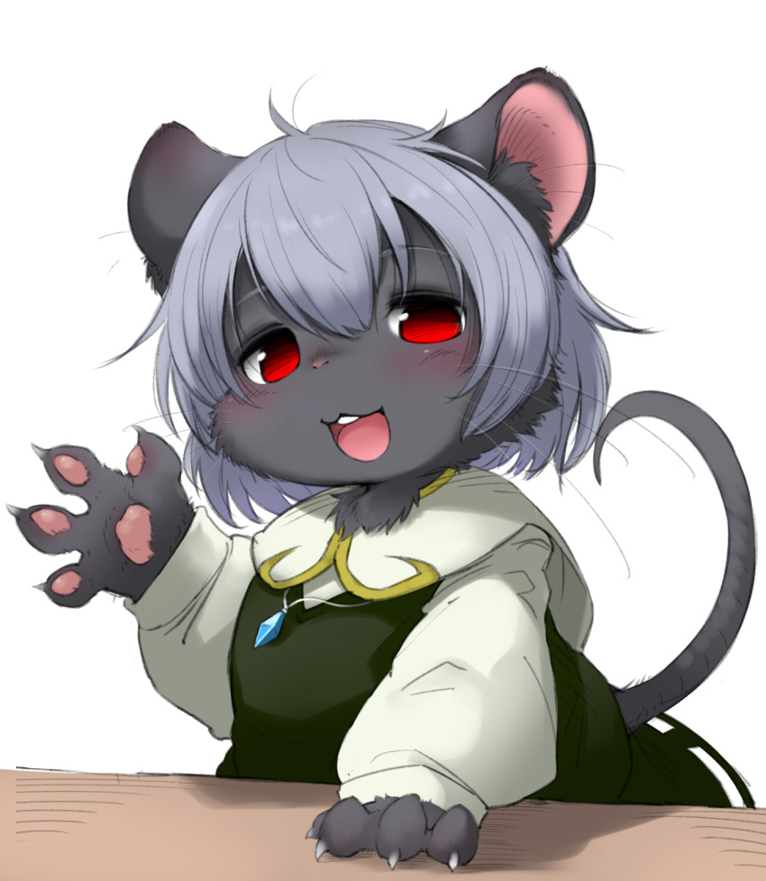 3_fingers alpha_channel ambiguous_gender anthro claws clothed clothing cookie☆ fingers fur gem grey_body grey_fur grey_hair hair hi_res jewelry kemono mammal mouse murid murine necklace nyon_(cookie) pawpads rakkaon red_eyes rodent short_hair simple_background solo translated_description transparent_background whiskers young