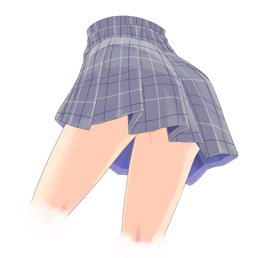 1girl absurdres ass blue_skirt close-up commentary_request cropped_legs from_behind highres hujikok lower_body original plaid plaid_skirt pleated_skirt simple_background skirt solo white_background