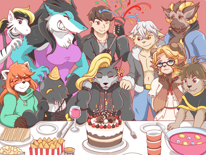 4:3 ailurid anthro basitin bilberryfryst birthday birthday_cake bovid brony cake canid canine canis caprine coyote cthulhu-kun_(character) equid equine eugeniamilros eugeniy_g eugeniyburnt_(character) eyewear female food fox friends glasses group horse human hybrid knil_(character) male mammal mintredpanda oktiwolfik pony red_fox red_panda sergal sheep silver_fox sly_the_pony_(character) smile sp4evar_(artist) thicc_cheese twokinds voogaroo webcomic