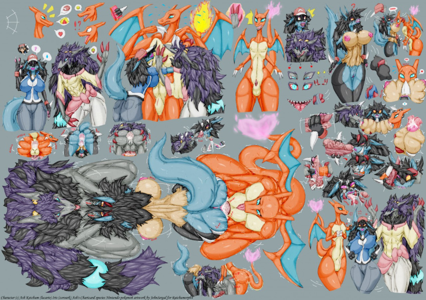 anthro ash_ketchum bodily_fluids breast_grab breast_milking breast_suck breasts charizard crossgender cum cum_inside eugeniyburnt female feminization genital_fluids girly group gym_leader hand_on_breast handjob iris_(pok&eacute;mon) lactating licking lips lucario male male/female muscular nintendo nipple_fetish nipple_play nipple_suck penile pok&eacute;mon pok&eacute;mon_(species) sex smile sucking tongue tongue_out transformation video_games zoroark