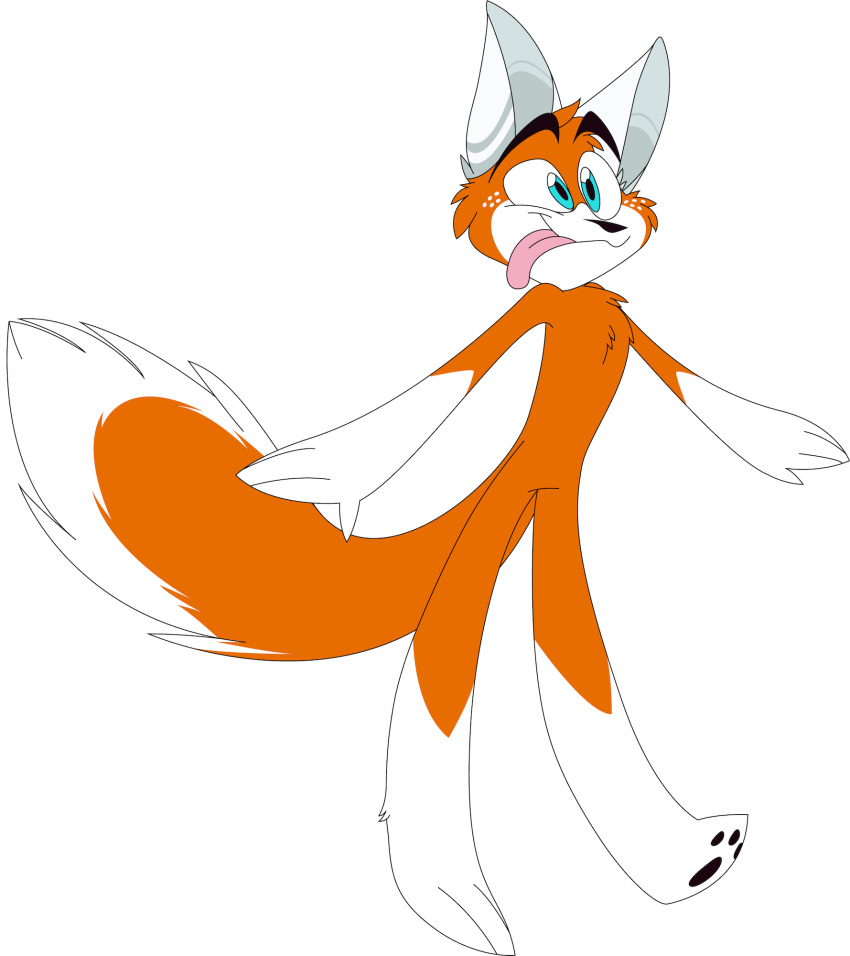 2020 anthro canid canine fox fur hi_res kuramichan long_tail male mammal orange_body orange_fur simple_background solo spam_(zoophobia) tongue tongue_out white_body white_fur zoophobia