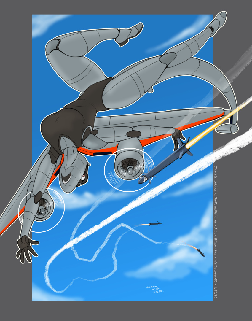 absurd_res aircraft battle bodysuit breasts clothing electra_(tenpoundhammer) feet female flying hi_res humanoid living_aircraft living_machine living_vehicle machine missile open_mouth propeller skinsuit sky solo tight_clothing upside_down vehicle wings wmdiscovery93