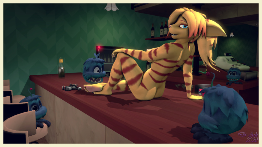 16:9 alcohol angela_cross anthro beverage border breasts drark female group humanoid lombax mammal nude protopet ratchet_and_clank video_games warfaremachine widescreen yellow_border