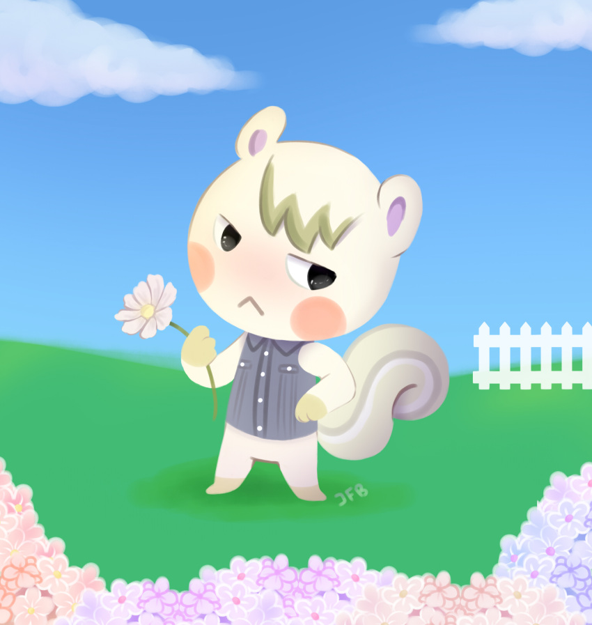 &lt;3 2020 animal_crossing anthro black_eyes digital_media_(artwork) elemental_creature flora_fauna flower fur hi_res j.fbelen male mammal marshal_(animal_crossing) net nintendo plant pose rodent sciurid solo tree_squirrel video_games videos_games white_body white_fur