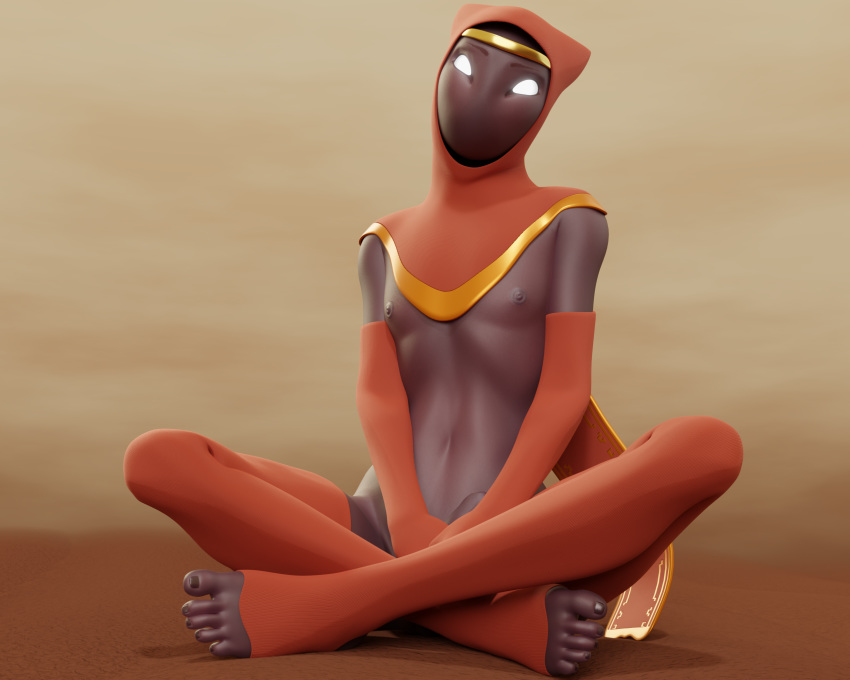 2018 3d_(artwork) 5:4 5_toes arm_warmers armwear barely_visible_genitalia barely_visible_penis black_body clothing digital_media_(artwork) front_view genitals glowing glowing_eyes hi_res hood humanoid journey_(game) legwear likkezg looking_at_viewer navel nipples not_furry on_ground penis sitting socks solo sony_corporation sony_interactive_entertainment toeless_socks toes video_games white_eyes