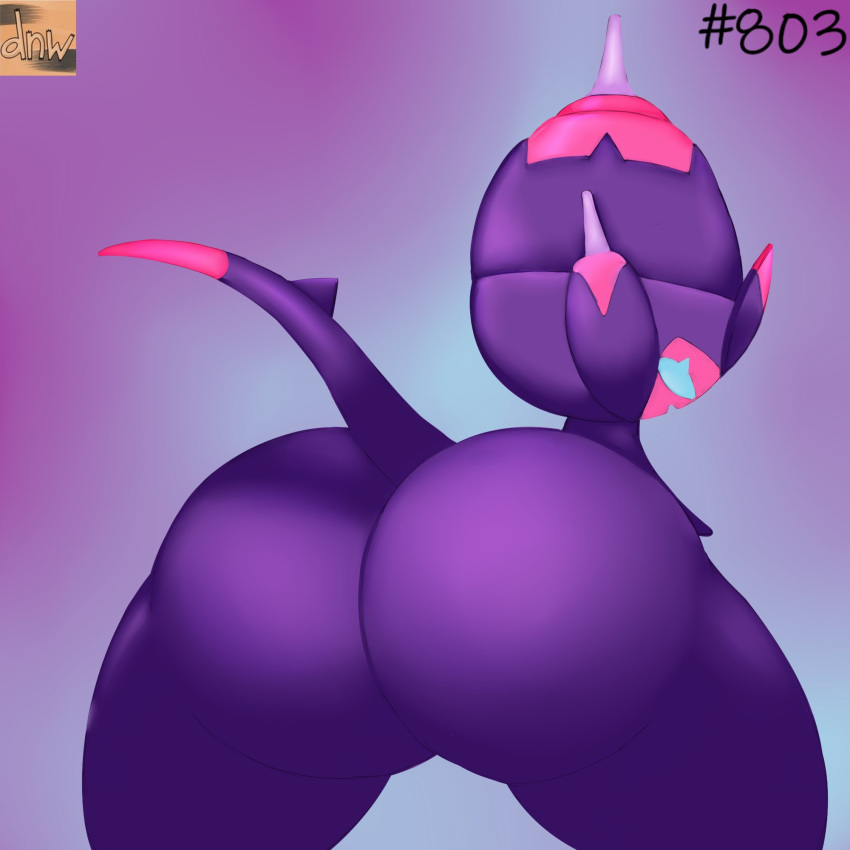 1:1 2020 alien ambiguous_gender anthro big_butt blue_eyes butt digital_media_(artwork) glowing glowing_eyes hi_res humanoid looking_back nintendo not_furry open_mouth poipole pok&eacute;mon pok&eacute;mon_(species) purple_body reallydarkandwindie smile solo thick_thighs ultra_beast video_games wide_hips