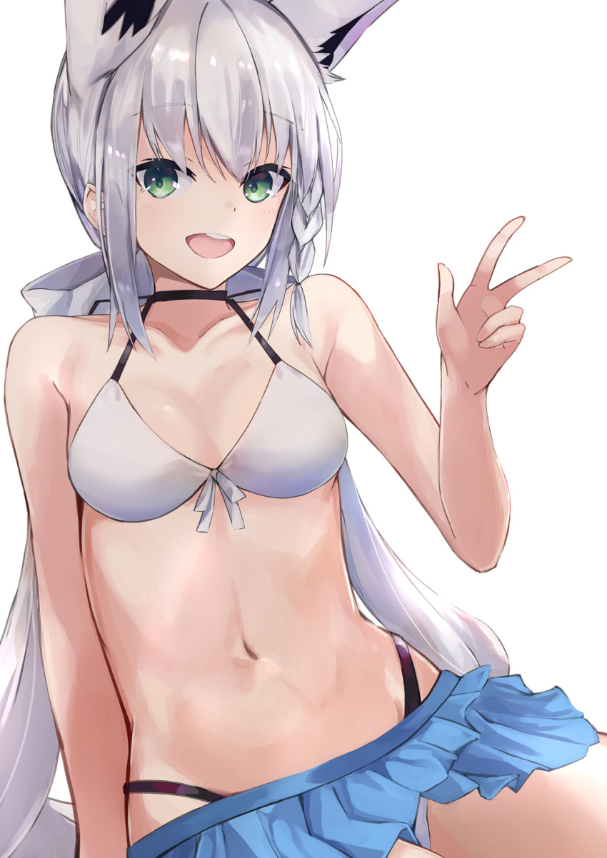 bikini cleavage hololive konkito shirakami_fubuki swimsuits tail