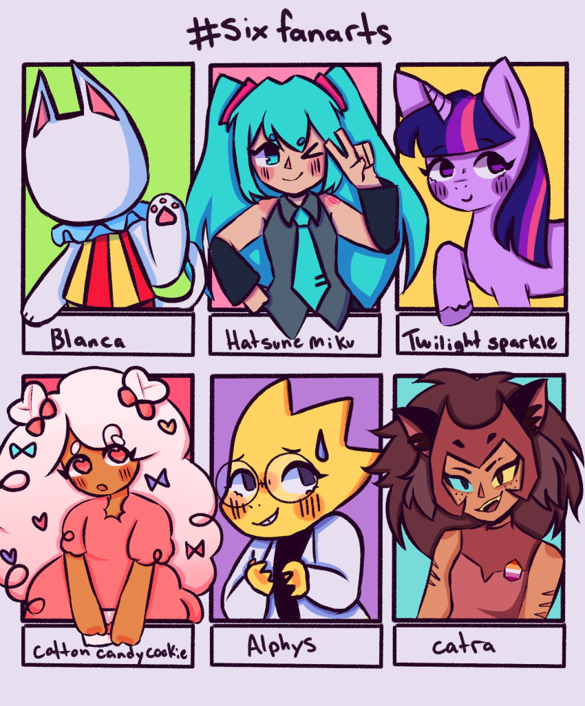 &lt;3 &lt;3_eyes alphys animal_crossing animal_humanoid anthro armwear big_hair blanca_(animal_crossing) blue_eyes blue_hair blue_sclera blush bodily_fluids brown_hair buckteeth cat_humanoid catra clothing coat cookie_run cotton_candy_cookie domestic_cat dress english_text equid equine faceless felid felid_humanoid feline feline_humanoid felis female feral food food_creature food_humanoid friendship_is_magic front_view fur gesture hair hatsune_miku heterochromia hi_res horn horse human humanoid lab_coat mammal mammal_humanoid mane masters_of_the_universe mattel my_little_pony necktie nintendo nude one_eye_closed open_mouth open_smile pigtails pink_hair pony purple_body purple_eyes purple_fur purple_mane red_eyes reptile ruff scales scalie shirt six_fanarts_challenge smile sweat teeth text topwear twilight_sparkle_(mlp) undertale v_sign vest video_games virtualmotel vocaloid white_body white_fur wink yellow_body yellow_scales yellow_sclera