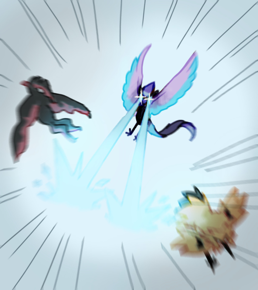 bigglyboof bird bird_focus claws commentary creature english_commentary full_body galarian_articuno galarian_form galarian_moltres galarian_zapdos gen_8_pokemon grey_background highres no_humans pokemon pokemon_(creature) simple_background