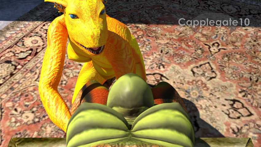 16:9 abdominal_bulge ambiguous_penetration anthro argonian bedroom_eyes bethesda_softworks capplegate10 citrus_(argonian) deep_fisting duo eye_contact female female/female first_person_view fisting has_no_spine hi_res looking_at_another narrowed_eyes nude oblivion open_mouth penetration scalie seductive smile the_elder_scrolls tongue video_games widescreen