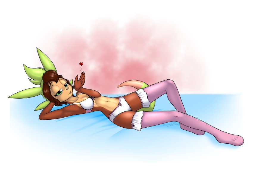 anthro anthrofied blowing_kiss bra breasts chespin clothed clothing digital_media_(artwork) eyelashes female fingers frilly hair hi_res layla_(wanda_fan_one_piece) legwear lingerie looking_at_viewer mammal mancoin navel nintendo open_mouth panties pok&eacute;mon pok&eacute;mon_(species) pok&eacute;morph signature simple_background smile solo stockings underwear video_games