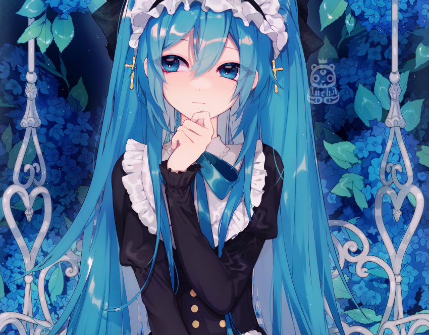 cropped hatsune_miku long_hair maid oncha twintails vocaloid