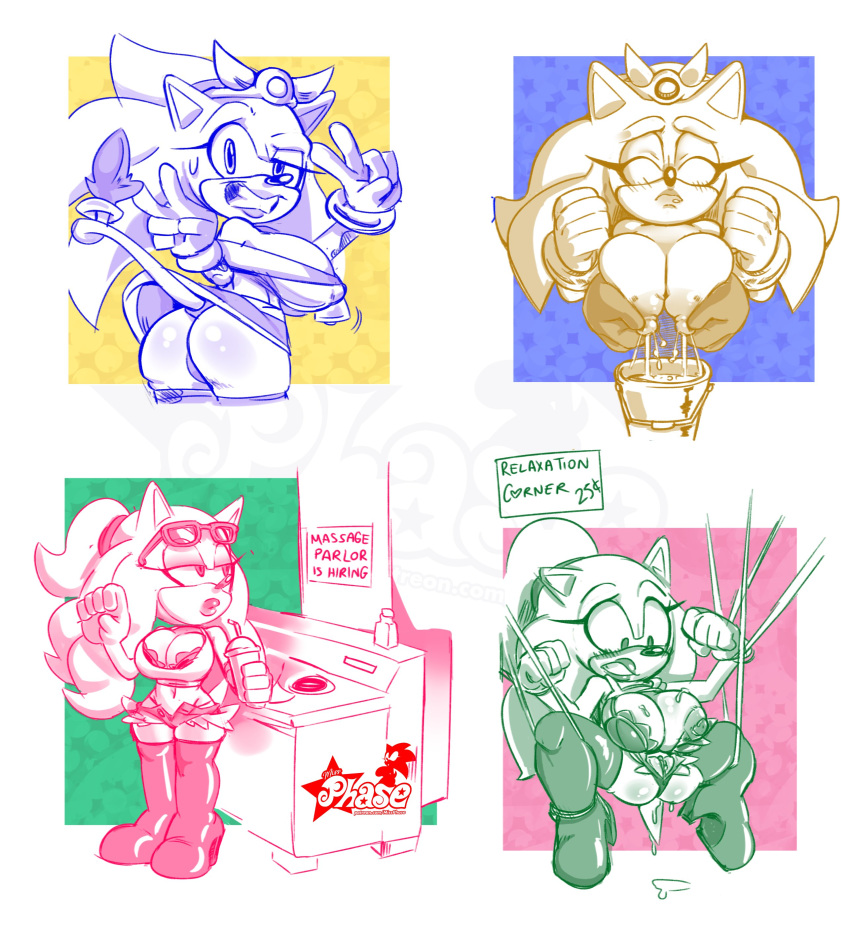 absurd_res anthro bodily_fluids bound breast_milking breasts butt clothing crossgender female genital_fluids hi_res lactating legwear missphase nipples pussy_juice solo sonic_the_hedgehog sonic_the_hedgehog_(series) thigh_highs upskirt