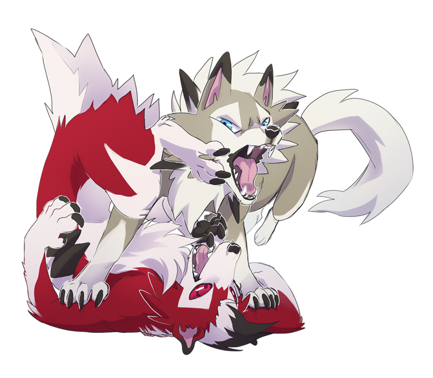 2016 alpha_channel black_claws blue_eyes brown_body brown_fur canid canine claws fight fur lycanroc mammal midday_lycanroc midnight_lycanroc nanabriene nintendo open_mouth pok&eacute;mon pok&eacute;mon_(species) red_body red_eyes red_fur sharp_teeth simple_background teeth tongue transparent_background tuft video_games white_body white_fur