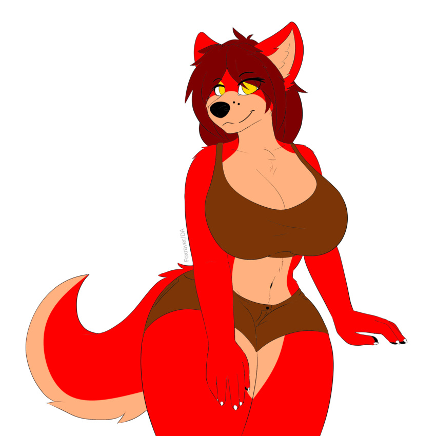1:1 alpha_channel anthro big_breasts bottomwear bra breasts canid canine clothing crossgender curvaceous curvy_figure female five_nights_at_freddy's fox foxy_(fnaf) hair hi_res looking_at_viewer mammal nails shorts smile solo thick_thighs underwear video_games voluptuous wide_hips