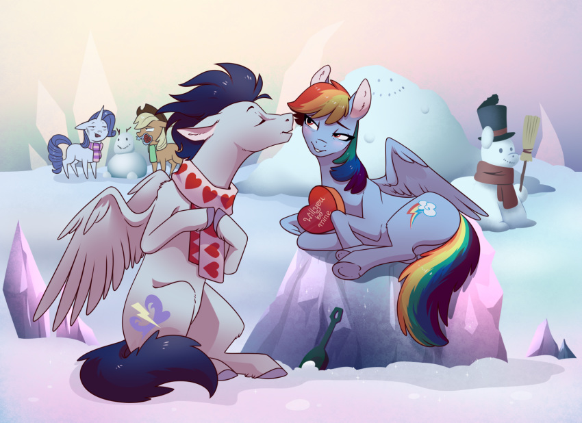 28gooddays applejack_(mlp) box_of_chocolates candy chocolate duo earth_pony equid equine female feral flower food friendship_is_magic hi_res holidays horn horse kissing love male male/female mammal my_little_pony pegasus plant pony rainbow_dash_(mlp) rarity_(mlp) rose_(flower) scarf snow snowman soarin_(mlp) unicorn valentine's_day wings wonderbolts_(mlp)