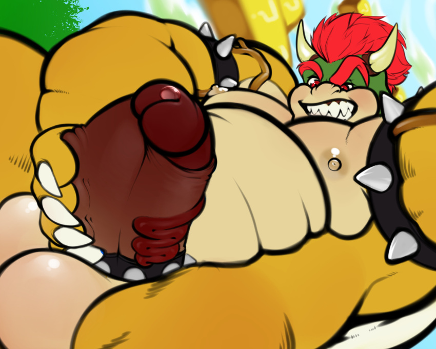 5:4 anthro backgound balls big_balls big_breasts big_muscles big_penis bodily_fluids bowser breasts genital_fluids genitals huge_balls huge_muscles huge_penis humanoid_genitalia humanoid_penis koppa low-angle_view male mario_bros masturbation muscular nintendo nipples penis precum rexarum solo thick_penis thick_thighs touching_penis vein veiny_muscles veiny_penis video_games