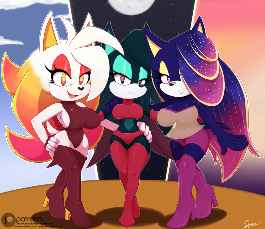 anthro bigdon1992 breasts clothing digital_media_(artwork) eulipotyphlan fan_character female group hedgehog mammal nyuroraxbigdon patreon simple_background smile sonic_the_hedgehog_(series) team_(disambiguation)