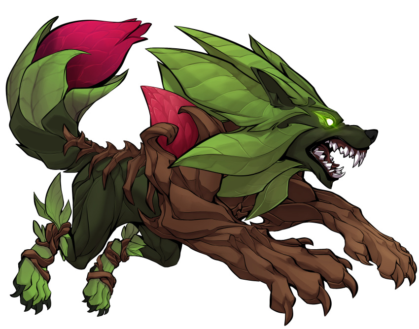 absurd_res action_pose alpha_channel canid canine elemental_creature elranno feral flora_fauna flower glowing glowing_eyes hi_res leaf male mammal official_art open_mouth plant pose rivals_of_aether simple_background solo sylvanos teeth_bared transparent_background video_games