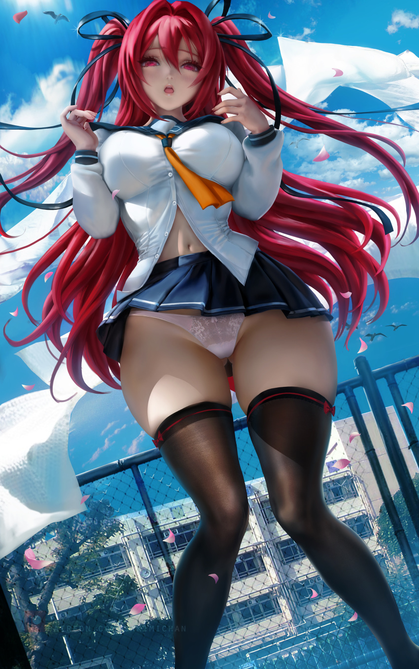 naruse_mio pantsu sakimichan seifuku shinmai_maou_no_testament skirt_lift thighhighs