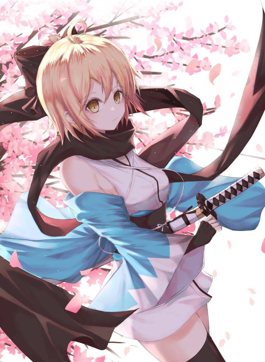 fate/grand_order japanese_clothes sakura_saber sword thighhighs yoyumo94