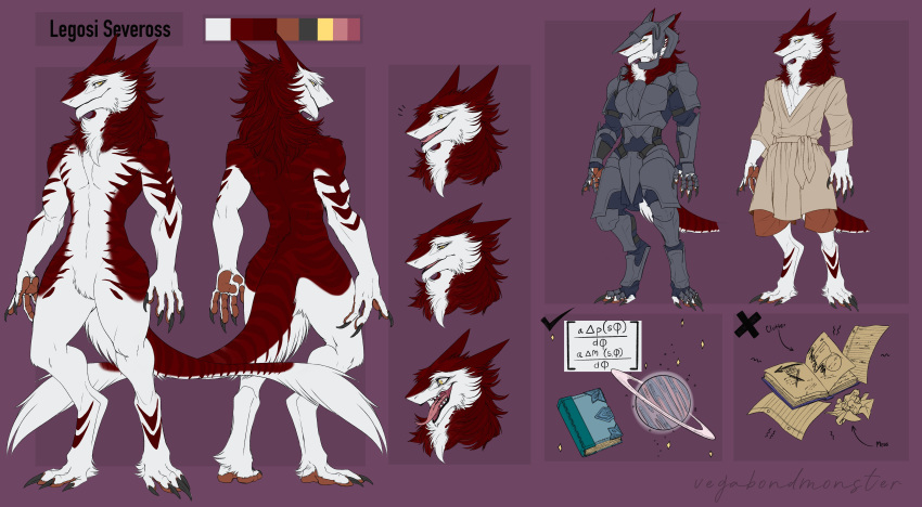 absurd_res anthro armor fluffy fur hi_res legosi_seveross male model_sheet rape_face red_body red_fur sergal solo technicoloris white_body white_fur