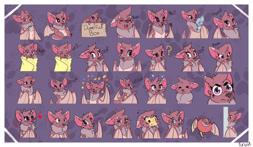 ! &lt;3 2020 ? absurd_res ambiguous_gender anthro blush chiropteran cup english_text eyes_closed eyewear glasses hi_res mammal open_mouth signature stickers text yurusa