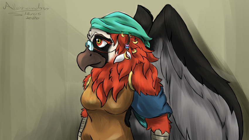 16:9 accipitrid accipitriform anonymous_artist anthro aven aves avian beak bearded_vulture bird carumsarene collaboration colored feathered_wings feathers female gypaetus_barbatus jewelry old_world_vulture plumage scavenger solo sylvana_at vulture widescreen wings
